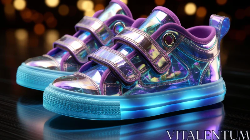 AI ART Iridescent Purple and Blue Futuristic Sneakers with Glow