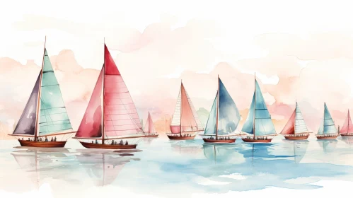 Sailboat Race Watercolor Painting
