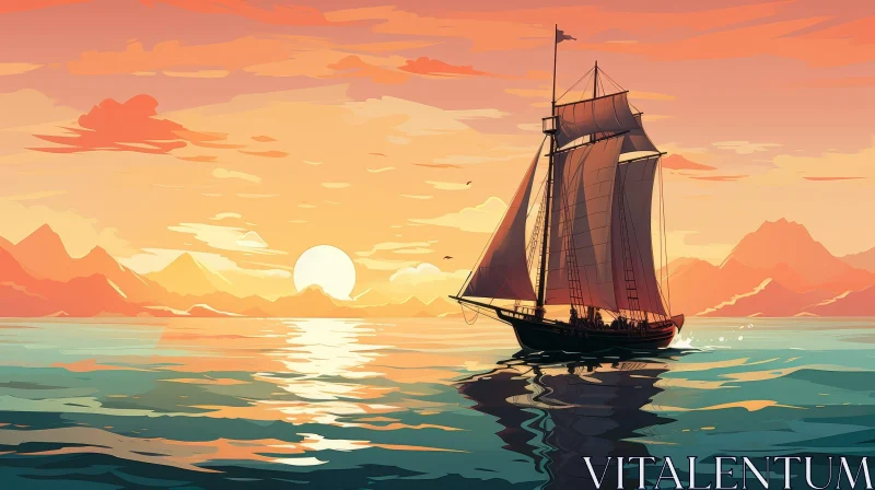 Tranquil Sailboat Painting at Sunset AI Image