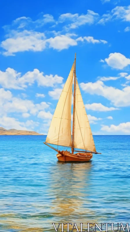 Tranquil Sailing Boat on Blue Sea AI Image