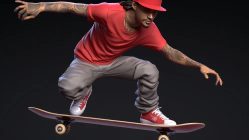 Young Male Skateboarder 3D Rendering Action Shot