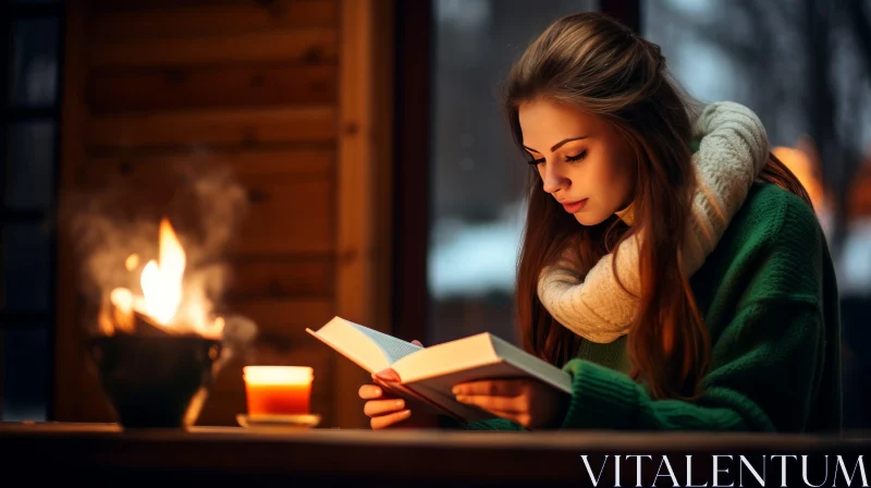 AI ART Cozy Candlelight Reading - Artistic Image