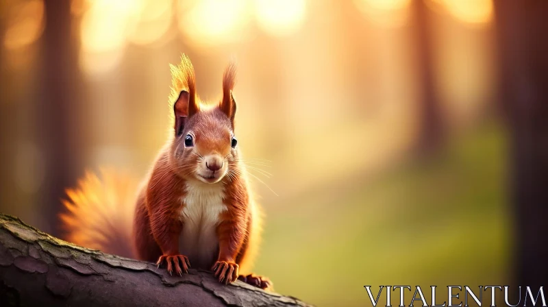 Curious Red Squirrel Portrait on Tree Branch AI Image