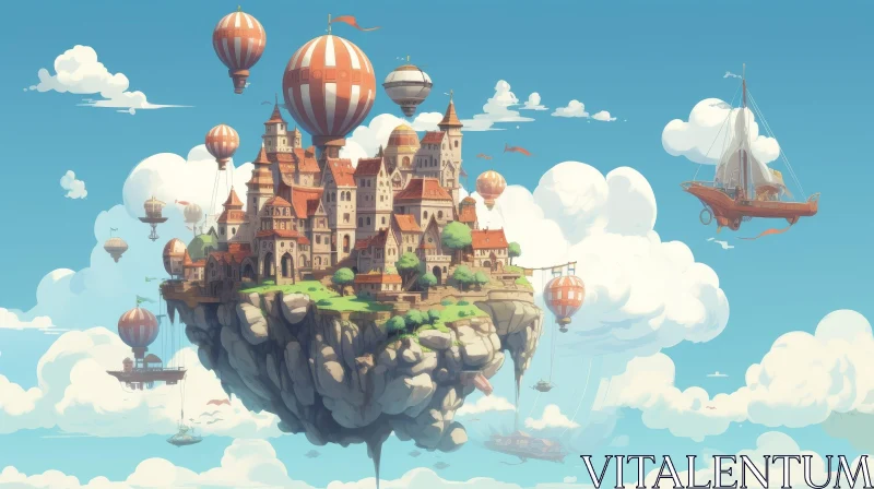Enchanting Floating City in the Clouds AI Image