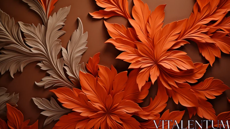 Floral Orange and Gray Wall Pattern AI Image