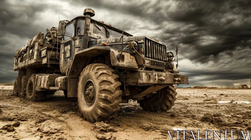 Impressive Heavy-Duty Truck in Barren Landscape AI Image