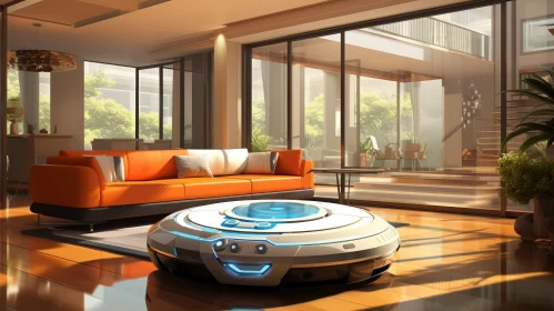 Modern Living Room with Robot Vacuum Cleaner