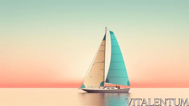 Sailboat on Calm Sea - 3D Rendering AI Image