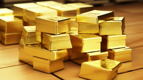 Shiny Gold Bars on Wooden Table