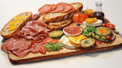 Delicious Still Life: Cured Meats, Cheeses, and More
