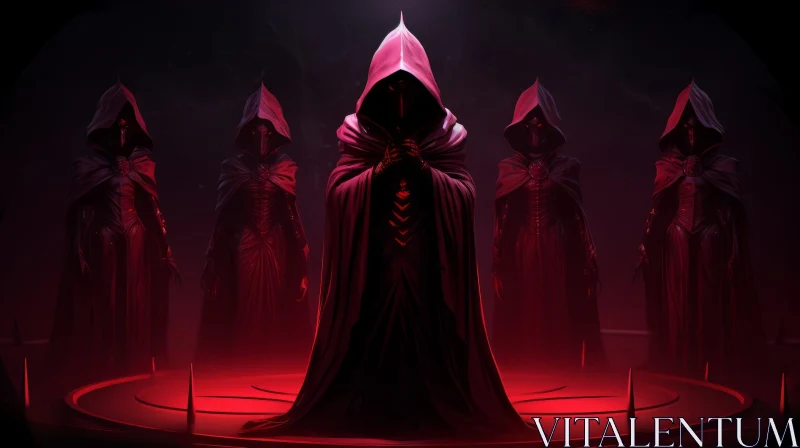 Enigmatic Group in Red Cloaks - Intriguing Scene AI Image