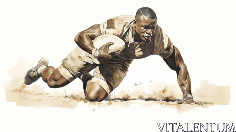AI ART Exciting Rugby Player Watercolor Painting