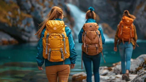 Exploring Nature: Women Hiking by Mountain River