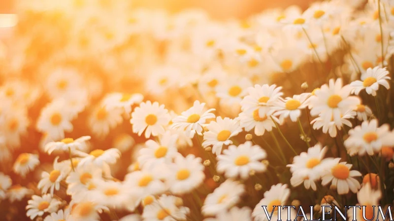 Field of Daisies at Sunset - Close-up Floral Photography AI Image
