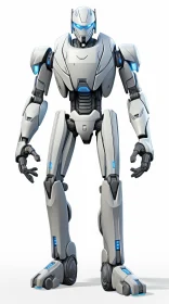 Futuristic Blue Robot Standing in Neutral Pose