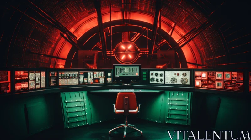 Futuristic Control Room with Red Glowing Console AI Image