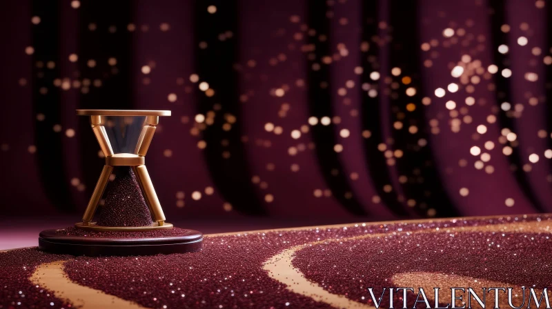 AI ART Gold Hourglass 3D Rendering on Red Velvet Stage