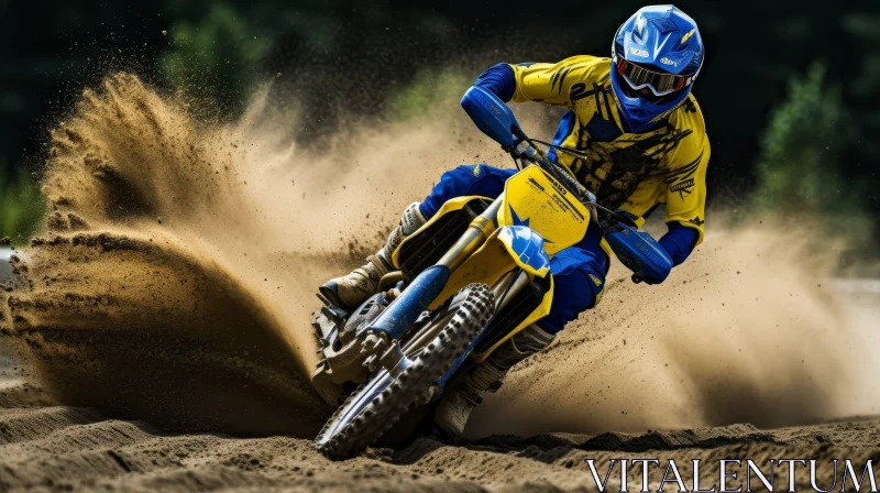 Motocross Rider in Action on Dirt Bike AI Image