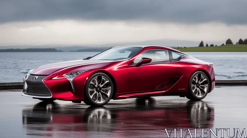 Red Lexus LC Convertible on a Lake | Sharp Attention to Detail AI Image