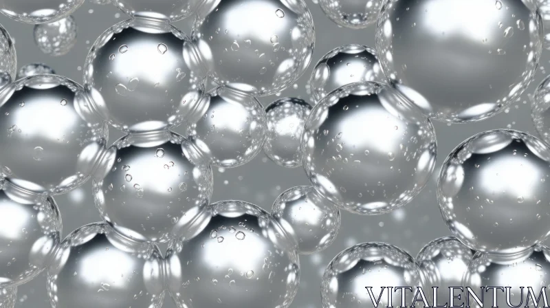 Silver Spheres with Bubbles on Blurred Background AI Image