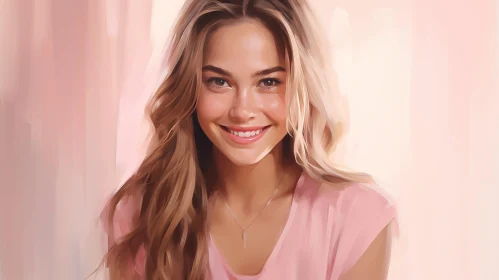 Smiling Young Woman Portrait in Pink Shirt