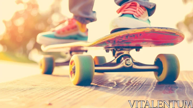 Urban Skateboarding Action on Wooden Surface AI Image