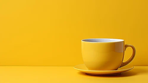 Yellow Coffee Cup and Saucer on Background