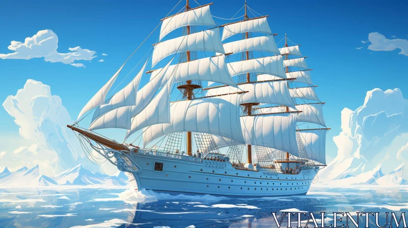 Arctic Sailing Adventure - Digital Painting of a Tall Ship AI Image