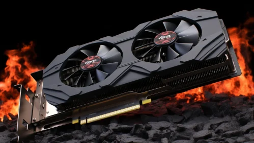 Black Graphics Card with Red Fans and Flames