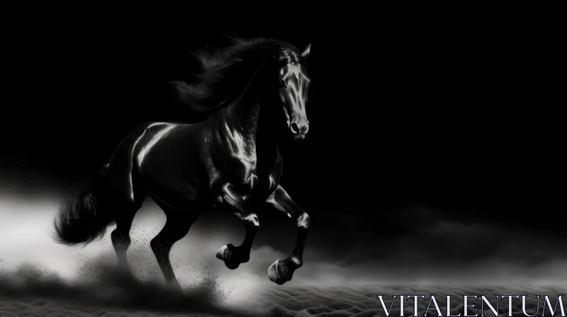 AI ART Black Horse Running in Desert - Powerful Nature Image