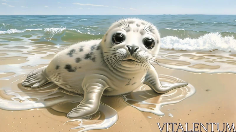 Curious Baby Seal on Sandy Beach AI Image