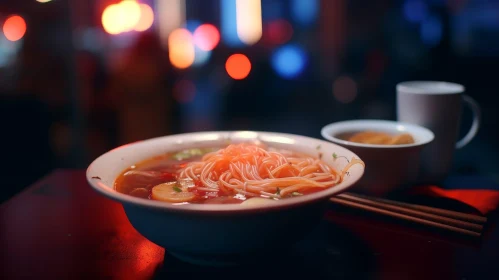 Delicious Noodles on Red Table