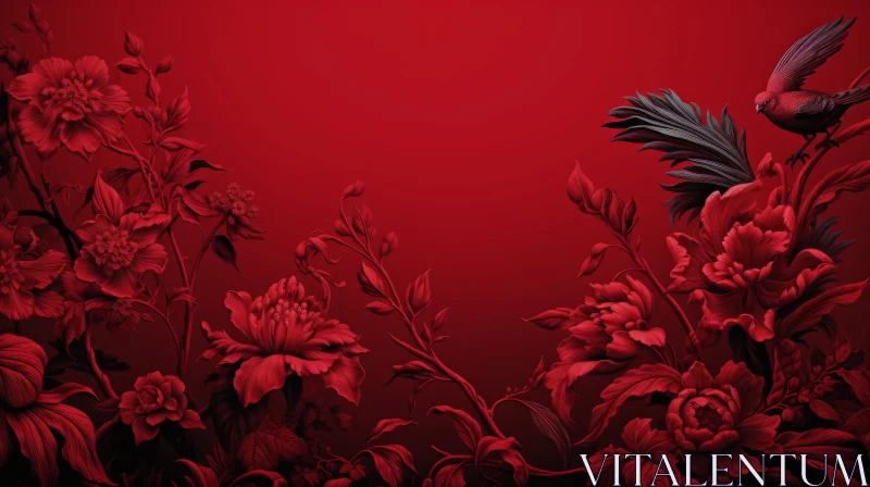 Elegant Red Floral Pattern - Wallpaper and Fabric Design AI Image