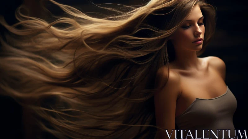 Ethereal Woman Portrait with Flowing Hair AI Image