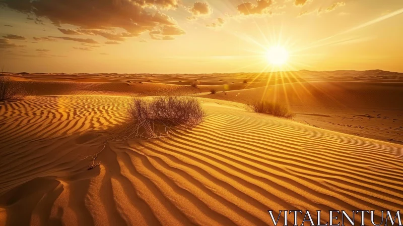 AI ART Golden Sand Dunes Desert Sunset