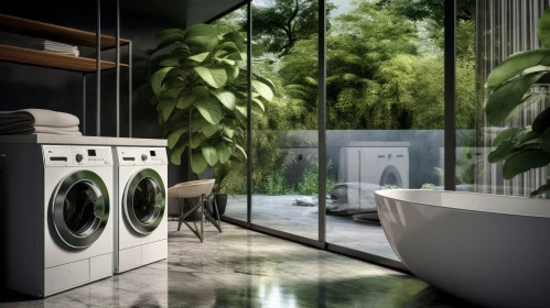 Modern Laundry Room with Jungle View