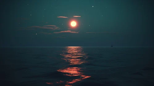 Night Seascape: Serene Moonlit Scene with Stars and Ship