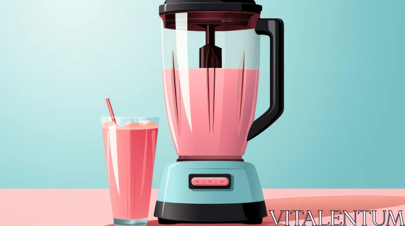 Pink Blender with Glass on Pink Table AI Image