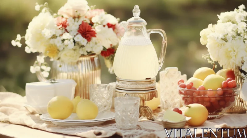 AI ART Summer Table Setting with Lemonade and Flowers