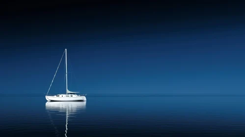 Tranquil Seascape with White Sailboat | Serene Ocean View