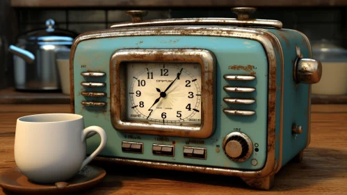 Vintage Clock Radio on Wooden Table