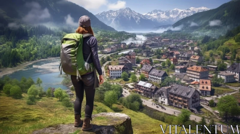 Woman in Mountains overlooking Valley AI Image