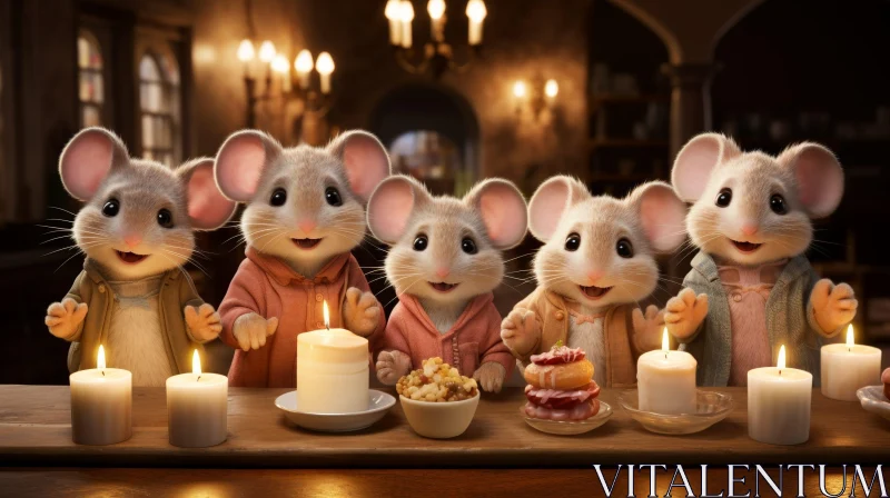 AI ART Adorable Mice in Suits and Dresses at a Table