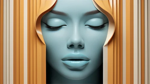 Blue Female Face 3D Rendering