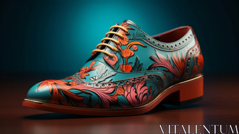 Blue Floral Men's Dress Shoes 3D Rendering AI Image