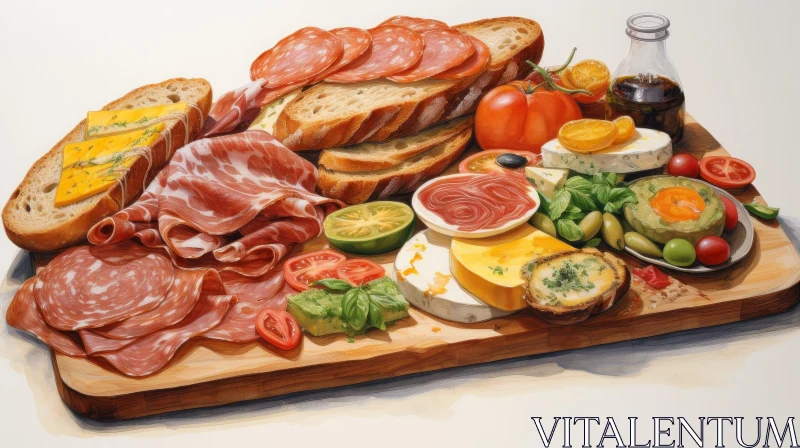Delicious Still Life: Cured Meats, Cheeses, and More AI Image