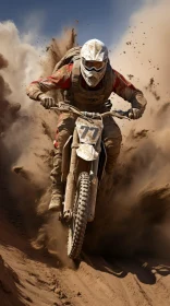 Dirt Bike Rider Racing Through Sandy Desert - Action Shot