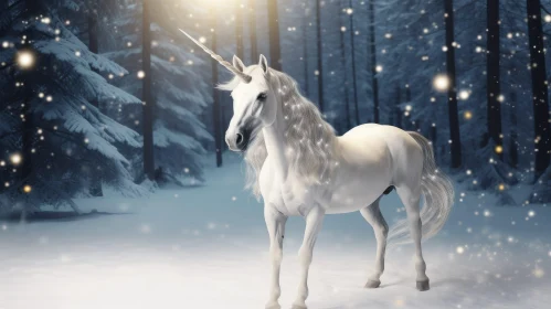 Enchanting Unicorn in Winter Forest