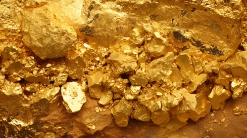Golden Nuggets and Rocks in Dark Brown Rock