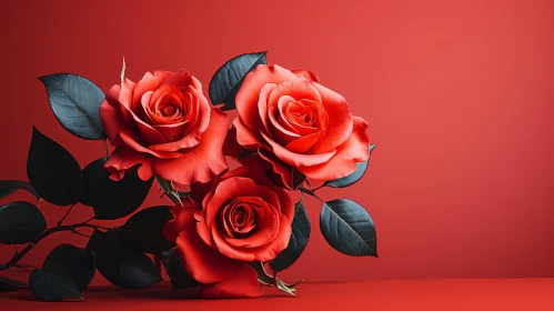 Red Roses Still Life on Deep Red Background